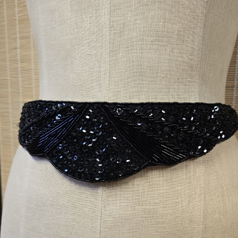 Vintage Elegant Black Beaded Women's Belt